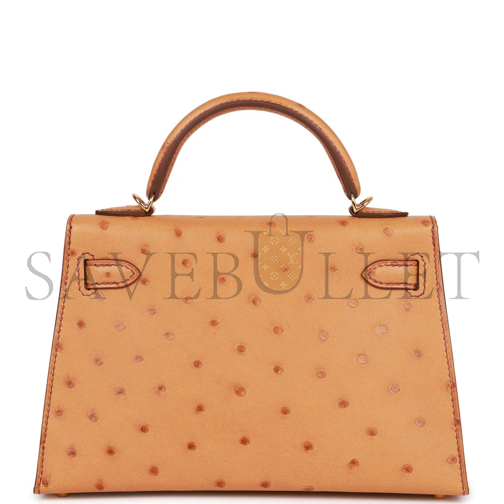 H**mes master mini kelly ii gold ostrich gold hardware (19*12*5.5cm)